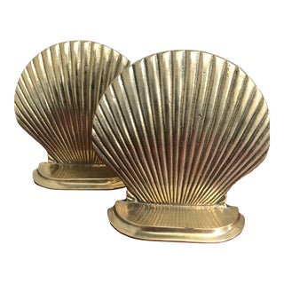 1970’s Vintage Brass Sea Shell Bookends by Andrea Sadek- a Pair For Sale