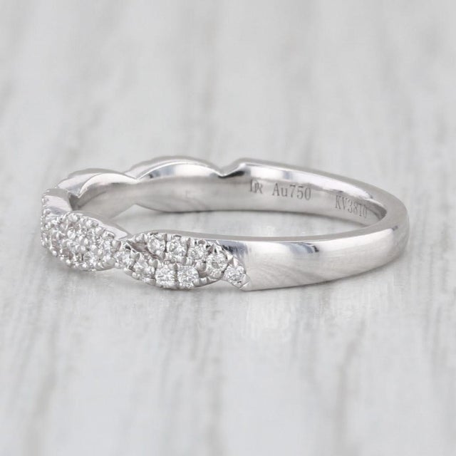 Modern 0.24ctw Woven Diamond Stackable Ring 18k White Gold Wedding Band Size 5 Bridal For Sale - Image 3 of 9