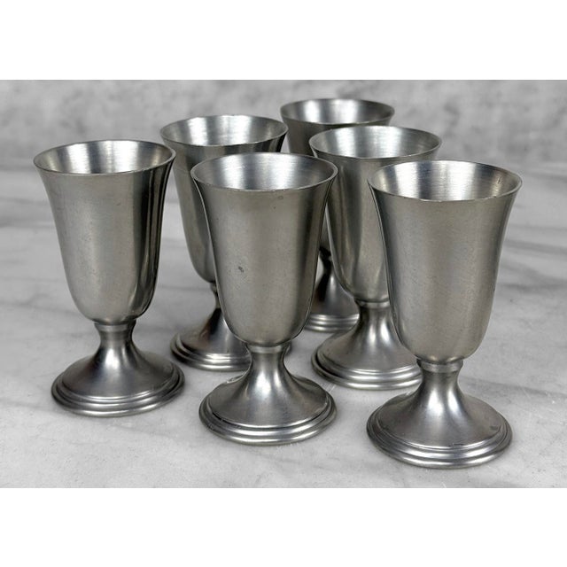 Silver Mid-Century Pewter & Rosewood Formica Cordial Shot Glass Serving Bar Set For Sale - Image 8 of 13