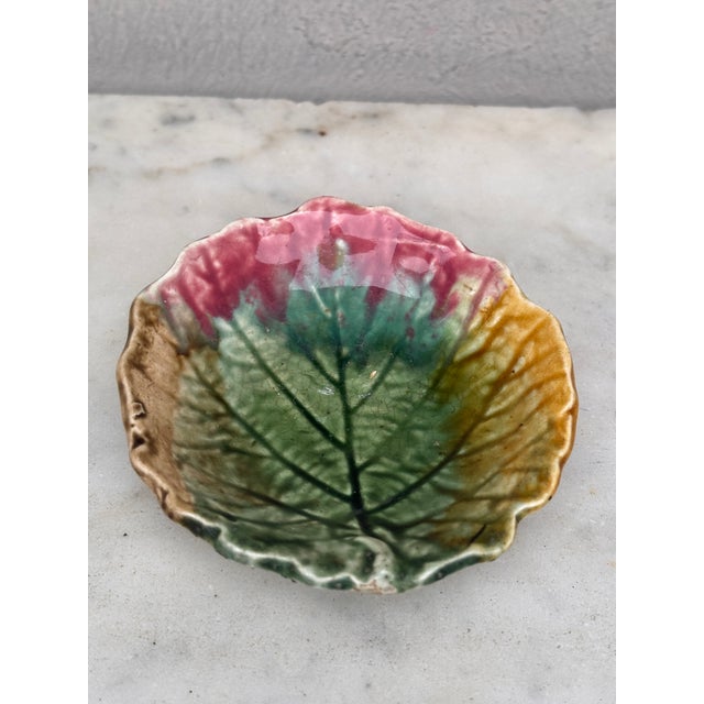 English Majolica Leaf Butter Pat circa 1890.