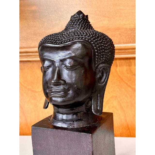 Antique U Thong Bronze Buddha Head Thailand For Sale - Image 10 of 10