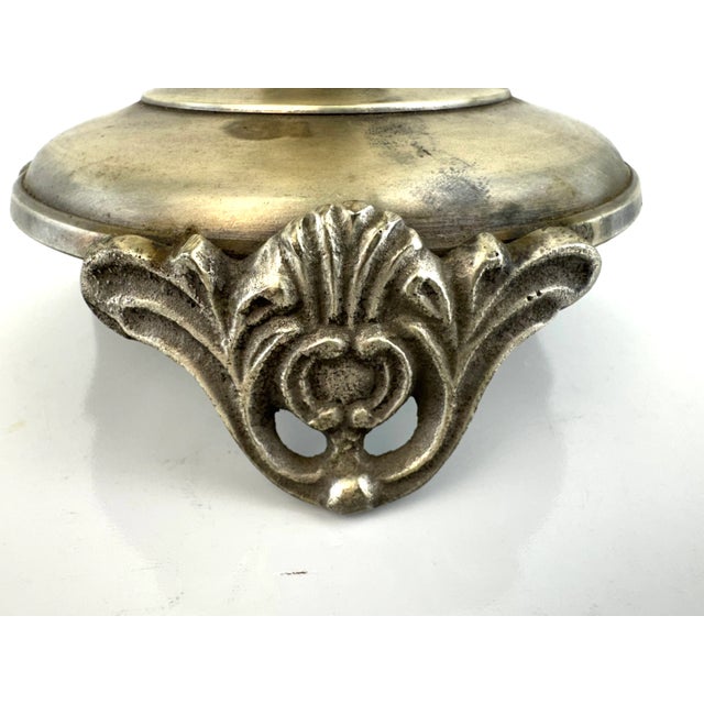 Metal Vintage European Silverplate Repoussé Floral Vase on Ornate Base For Sale - Image 7 of 10