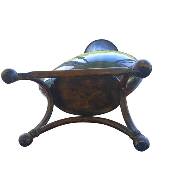 Artisan Glazed Ceramic Vase on Wrought Iron Stand With Sculptural Horn Accent For Sale - Image 9 of 10