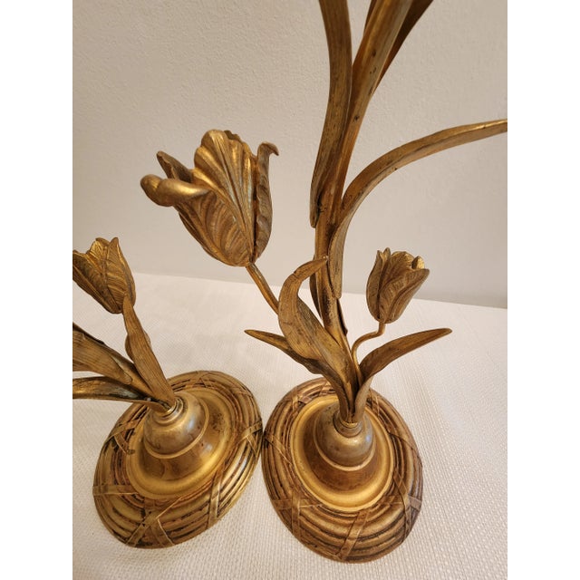 Late 19th Century Art Nouveau Brass Tulip Candle Holders - A Pair For Sale In Los Angeles - Image 6 of 10