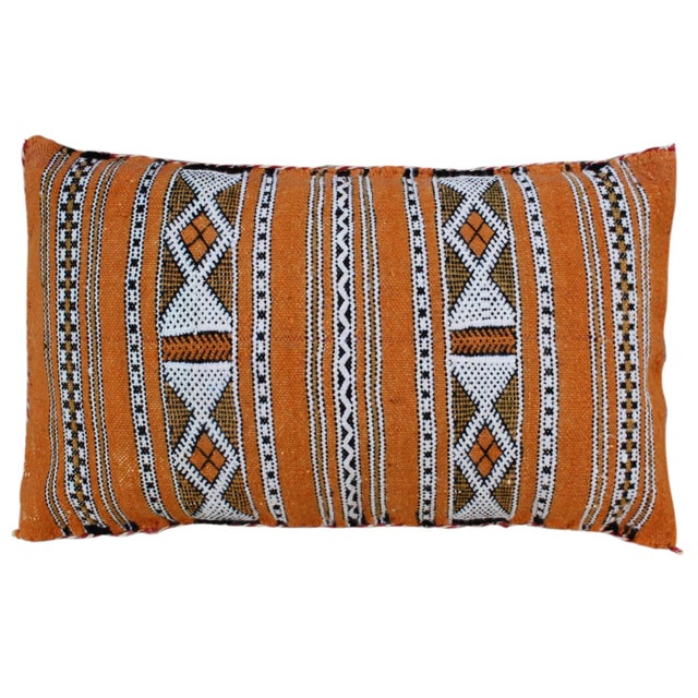 Late 20th Century Striped Moroccan Orange Pillow For Sale - Image 4 of 4