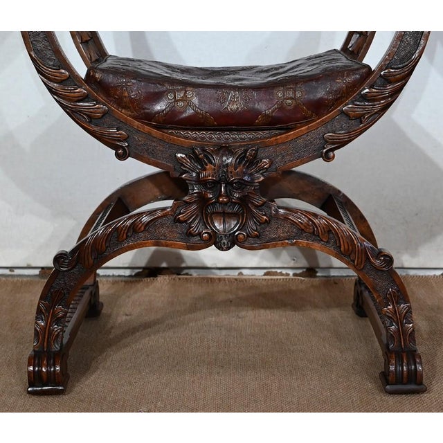 Set of Renaissance Dagobert Curule Armchairs, Late 19th Century For Sale - Image 9 of 18