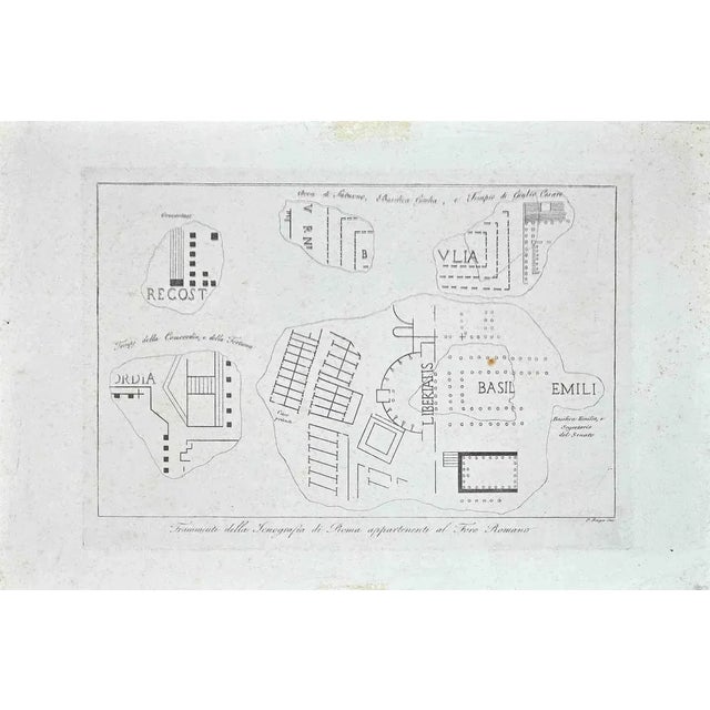 Map of Forum Romanum is an original etching realized by Pietro Ruga 1849 ca. Good Conditions except for being aged with...