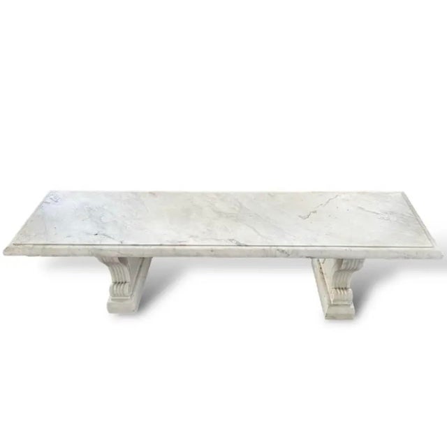 Italian Neoclassical Carved White Marble Bench With Scroll Pedestal Legs For Sale - Image 4 of 11