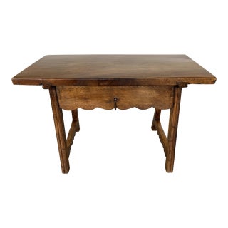 Spanish Antique Kitchen or Side Walnut Table 19c For Sale