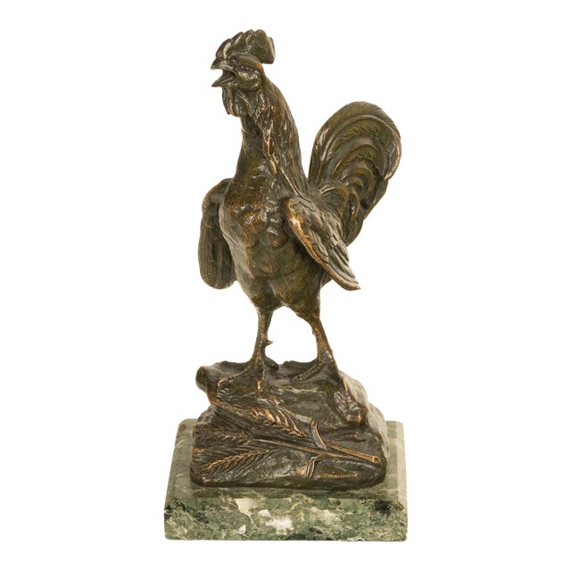 Antique French Bronze Animalier Sculpture Statue Rooster Cockerel Chicken by Louis-Albert Carvin, 1900 For Sale
