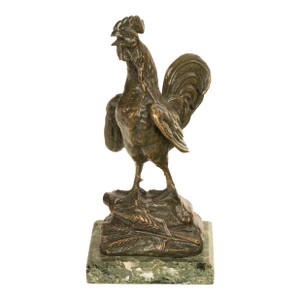 Antique French Bronze Animalier Sculpture Statue Rooster Cockerel Chicken by Louis-Albert Carvin, 1900