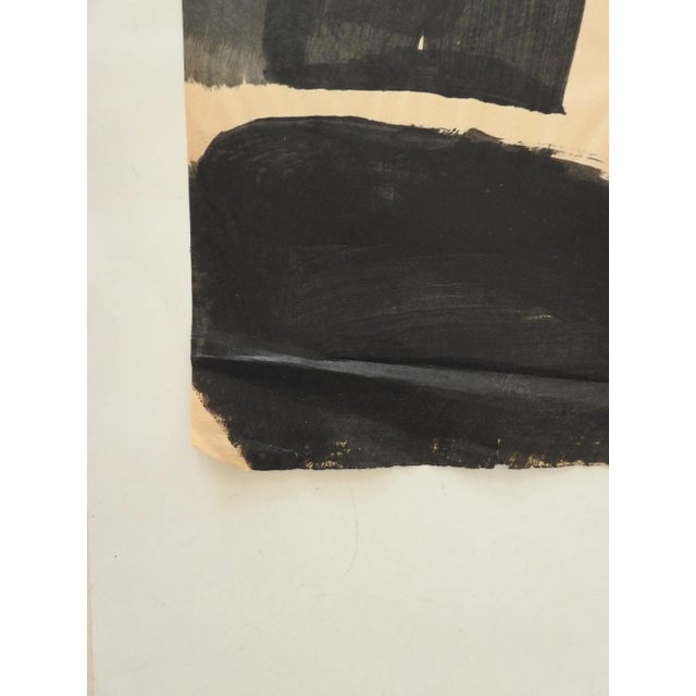 Mid 20th Century Mid 20th Century Black and Tan Abstract Painting For Sale - Image 5 of 6