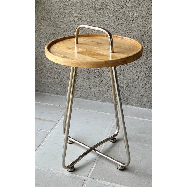 Industrial Modern Artisan Handcrafted Natural Rubberwood & Steel Occasional Table For Sale - Image 4 of 12