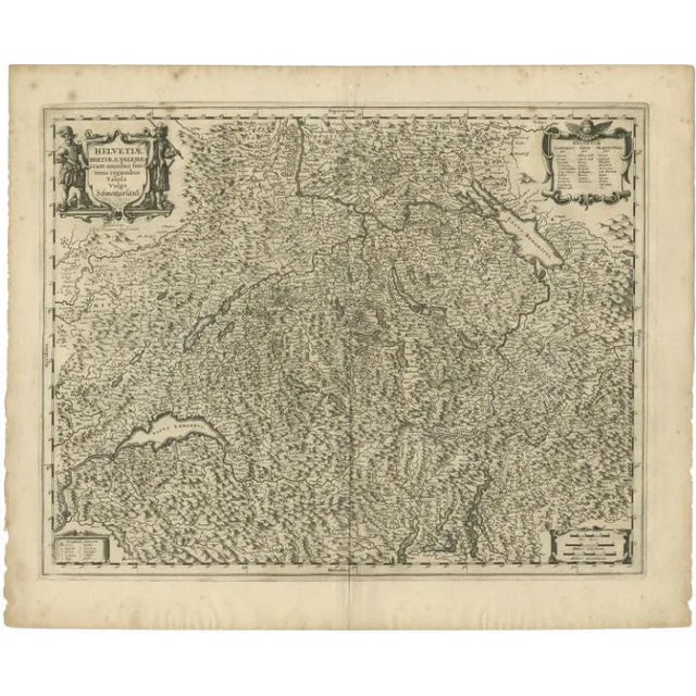 Antique Map of Switzerland by Janssonius, 1657 For Sale