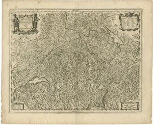 Antique Map of Switzerland by Janssonius, 1657