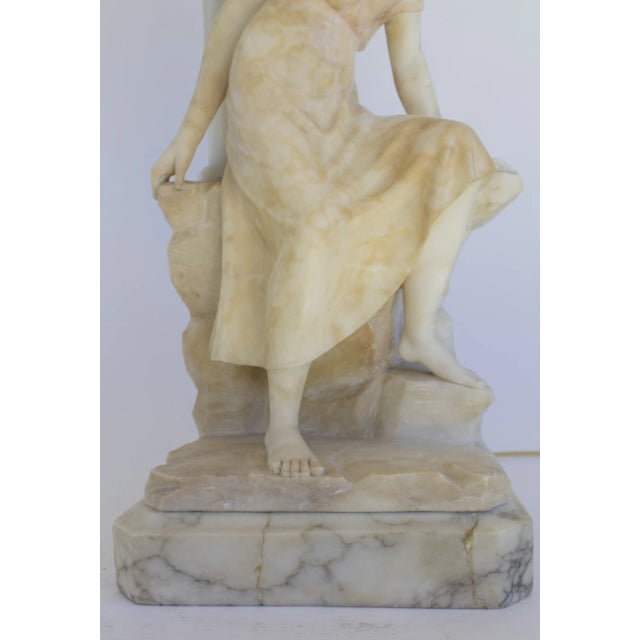 White Italian Carved Alabaster Seated Lady Figural Lamp With Globe For Sale - Image 8 of 10
