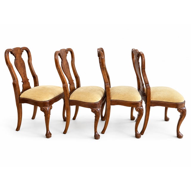 Queen Anne Set of 4 Vintage Queen Anne Style Burl Wood Dining Chairs For Sale - Image 3 of 7
