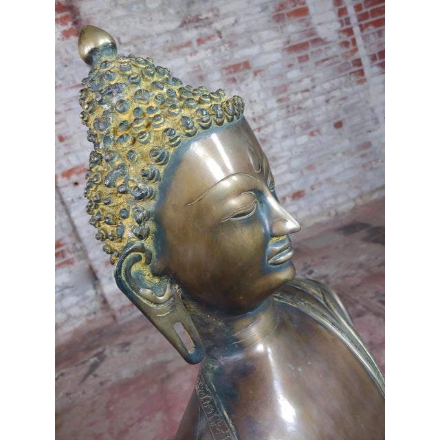 Metal Chinese Antique 19th century large Brass Buddha For Sale - Image 7 of 9