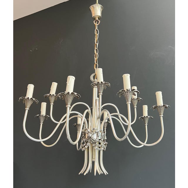 1940s 1940s Maison Charles Neoclassical Silver Metal Chandelier For Sale - Image 5 of 12