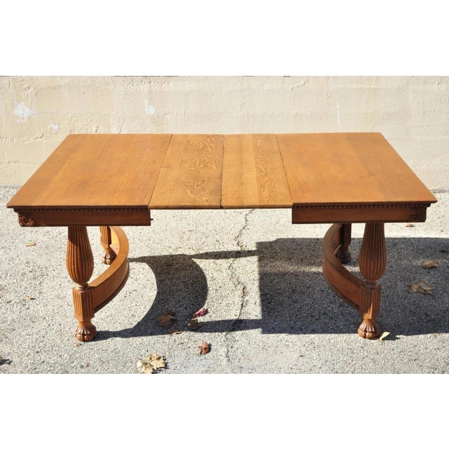 Wood Antique Victorian Quarter Sawn Golden Oak 48" Square Dining Table With 2 Leaves For Sale - Image 7 of 12