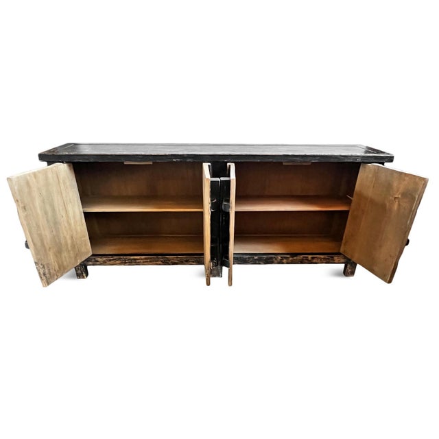 Farmhouse Vintage Black Elm Worn Sideboard Credenza For Sale - Image 3 of 6