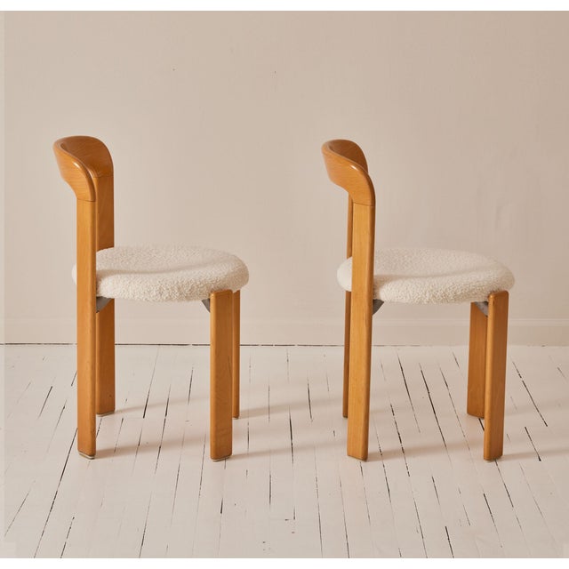 Mid-Century Modern Bruno Rey Vintage Chairs by Dietiker, Beech Frame and Covered in Boucle Seat, 1971 - Set of 4 For Sale - Image 3 of 8