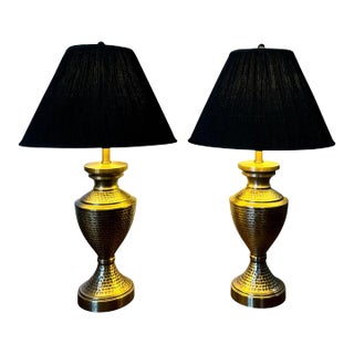 Pair of Late Twentieth Century Hammered Brass Trophy Lamps For Sale