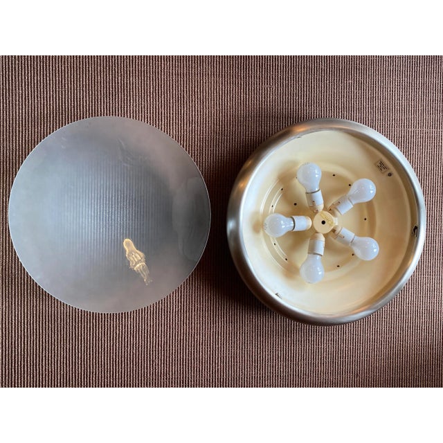 Ceiling light model 2262 by Fontana Arte, designed in Italy, 1963. Nickel-plated brass, satin-finished, curved glass. This...