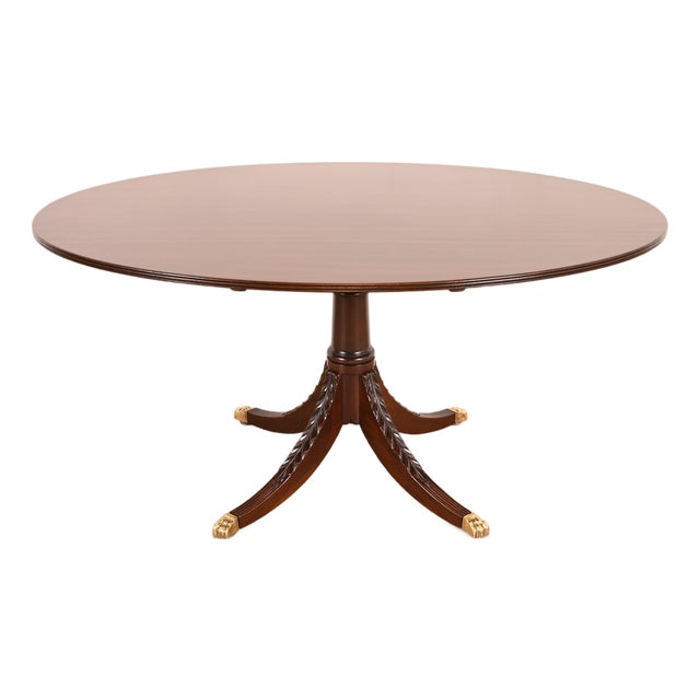 Baker Furniture Style Antique Georgian Mahogany Pedestal Breakfast Table or Game Table, Newly Refinished For Sale