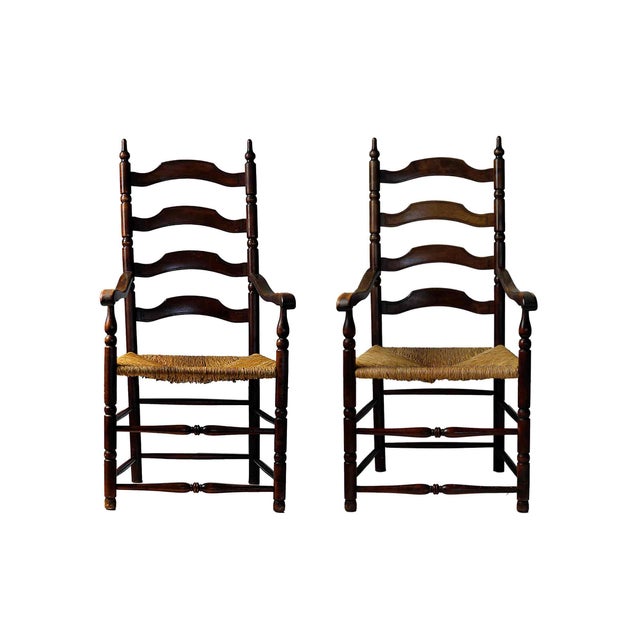 Textile Antique Ladder Back Chairs - A Pair For Sale - Image 7 of 7