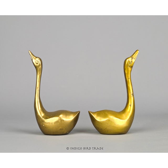 Mid-Century Modern Pair of Vintage Solid Brass Swan Figurines For Sale - Image 3 of 4