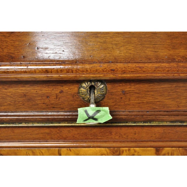 Antique Victorian Burl Walnut Slant Front Secretary Writing Desk With Mirror For Sale - Image 15 of 18