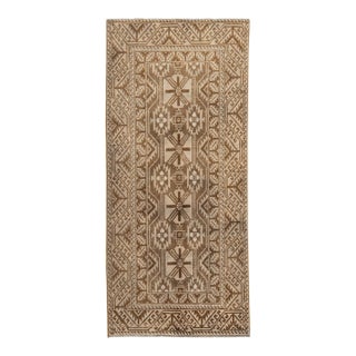 Vintage Hand-Knotted Neutral Anatolian Tribal Runner Rug | Earthy Beige & Walnut Geometric For Sale