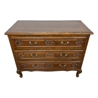 Vintage French Louis XVI Style Carved Oak Chest of Drawers For Sale