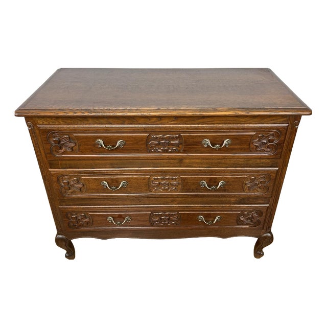 Vintage French Louis XVI Style Carved Oak Chest of Drawers For Sale