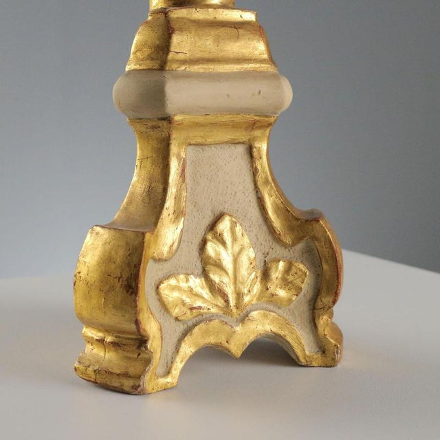 Antique Candelabra in Carved Gilded Wood, Italy, 19th Century For Sale - Image 5 of 7