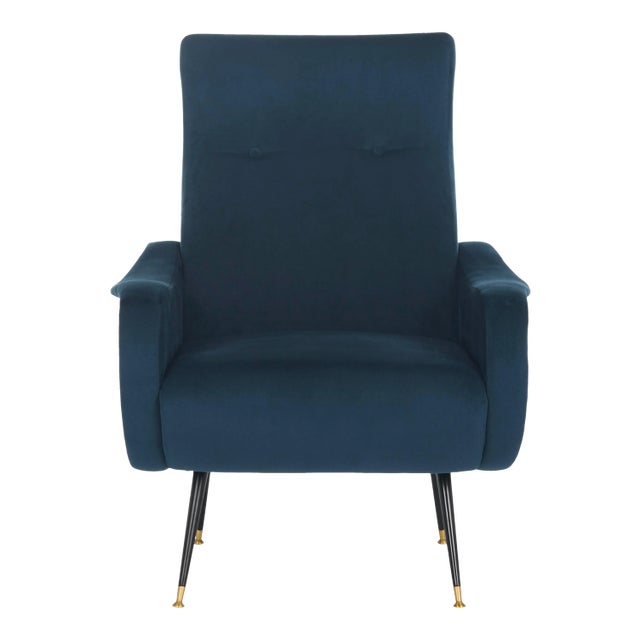Velvet Retro Mid Century Accent Chair in Navy For Sale