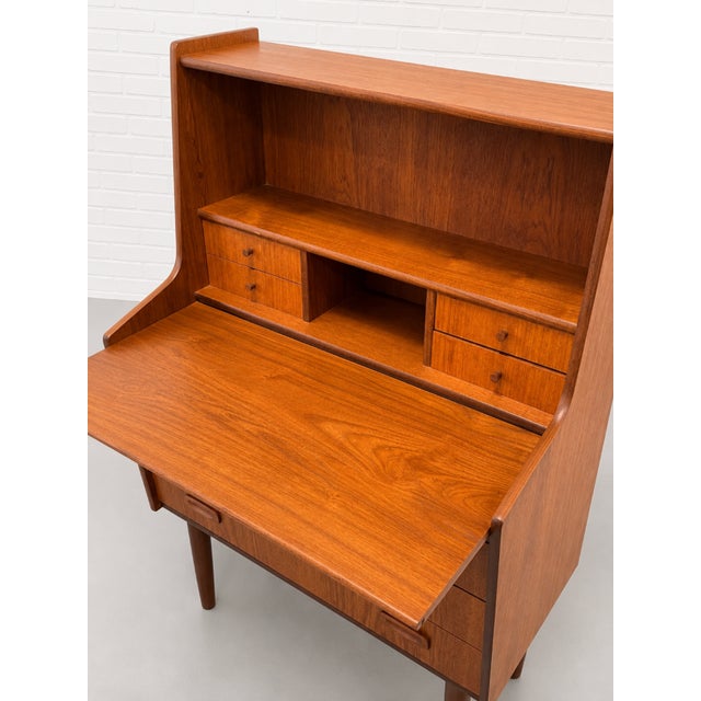 Mid Century Modern Teak Secretary Desk – Scandinavian Writing Desk With Storage, C. 1960’s For Sale - Image 9 of 15
