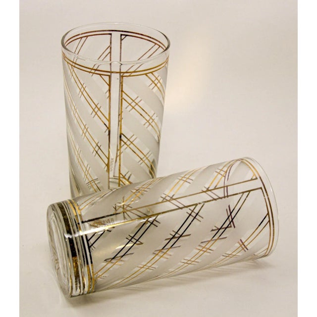 Vintage Art Deco Culver Gold Striped Set of 2 High Ball Tumblers For Sale In Palm Springs - Image 6 of 13