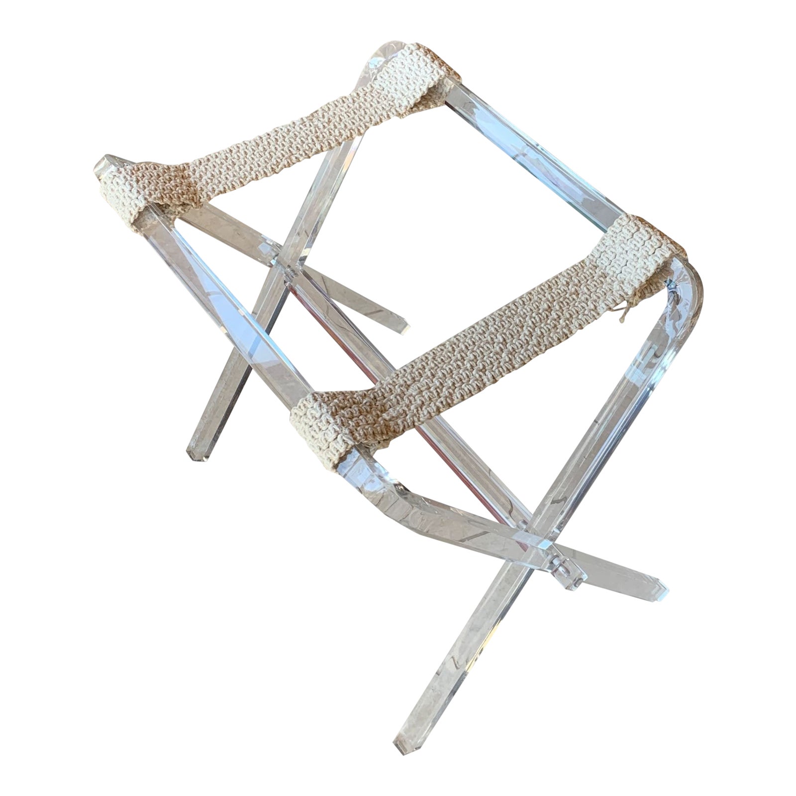 Charles Hollis Jones Style Lucite And Macrame Folding Luggage Rack