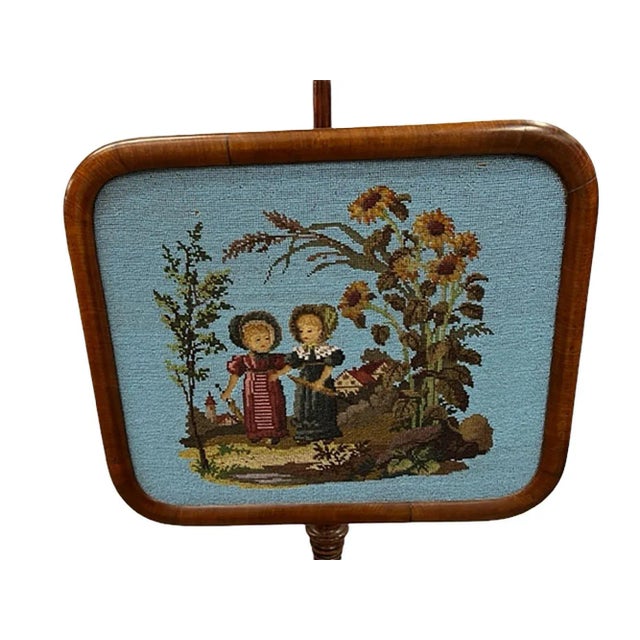 Victorian beaded fire screen with petit point faces. England circa 1870. Two small bead loss. See photos. The screen...