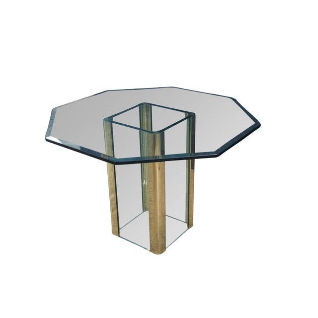 Mid-Century Modern 1980s Hollis Jones Style Hollywood Regency Beveled Glass Brass Dining Breakfast Table For Sale - Image 3 of 12