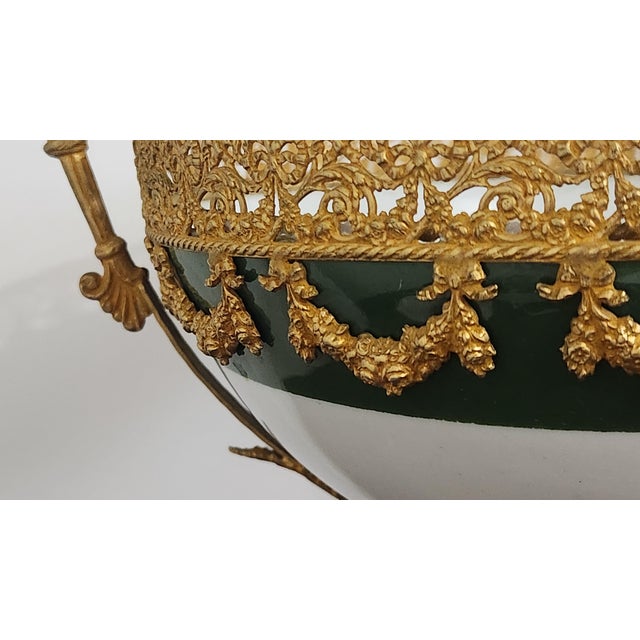 French Mid-20th Century French P. Limoges Hand-Painted Porcelain & Gilt-Metal Pedestal Centerpiece Bowl For Sale - Image 3 of 18