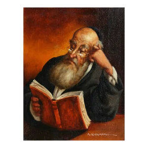Rabbi Reading 6, Abraham Straski Oil on Canvas, Signed Bottom Right