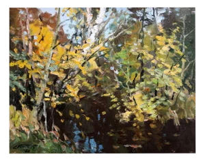 Edgars Vinters, River in Autumn, 1984, Oil on Cardboard