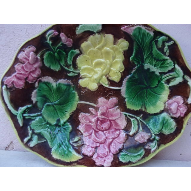 19th Century English Majolica Geranium Platter.