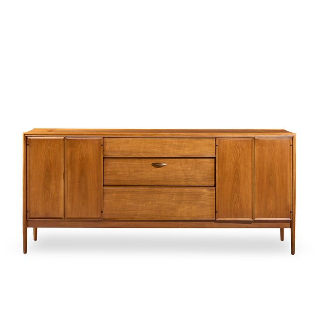 Barney Flagg for Drexel Parallel Mid Century Walnut and Cane Credenza and Hutch For Sale - Image 15 of 15
