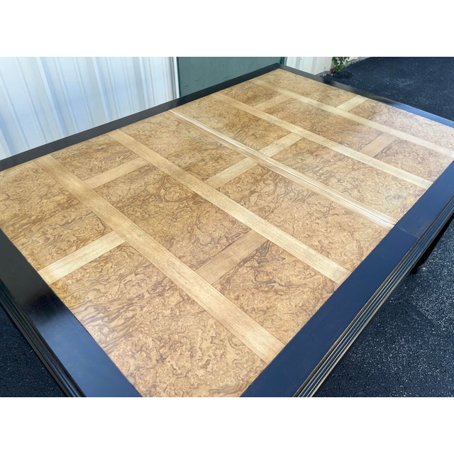 Century Furniture Raymond Sobota for Century- Chin Hua Black Lacquer and Burlwood Dining Table For Sale - Image 4 of 8