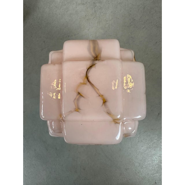 Art Deco Pendant Light in Marbled Rose Opaline and Brass, 1930s For Sale - Image 11 of 14