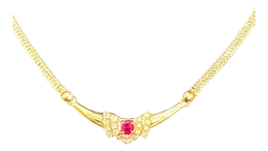 Natural Oval Ruby & Diamond Pendant Necklace 14k Yellow Gold, 15 Inch Long